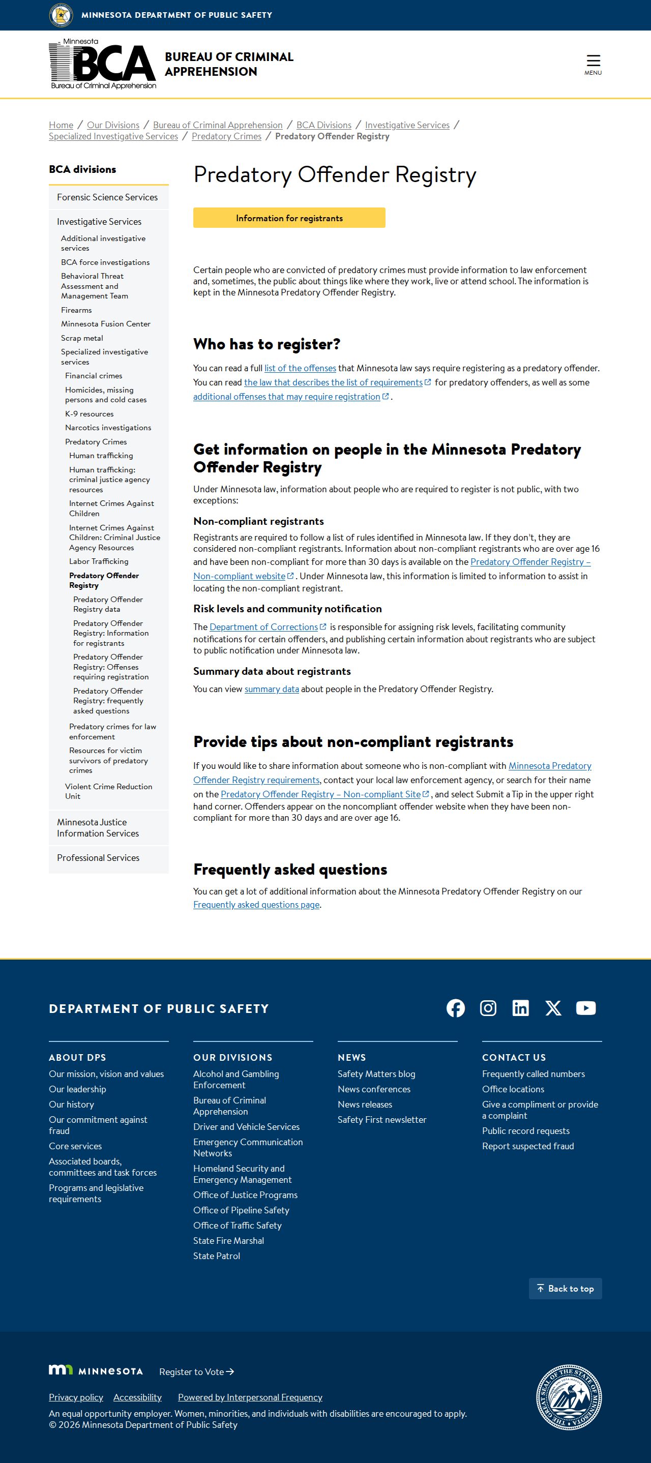 Minnesota BCA public registry limits for Polk County parole and probation checks